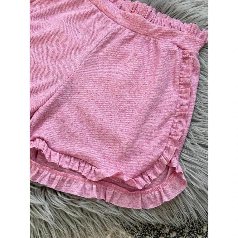 Chaser‎ Women's Pink Heathered Ruffle Hem Shorts Size Small NWT